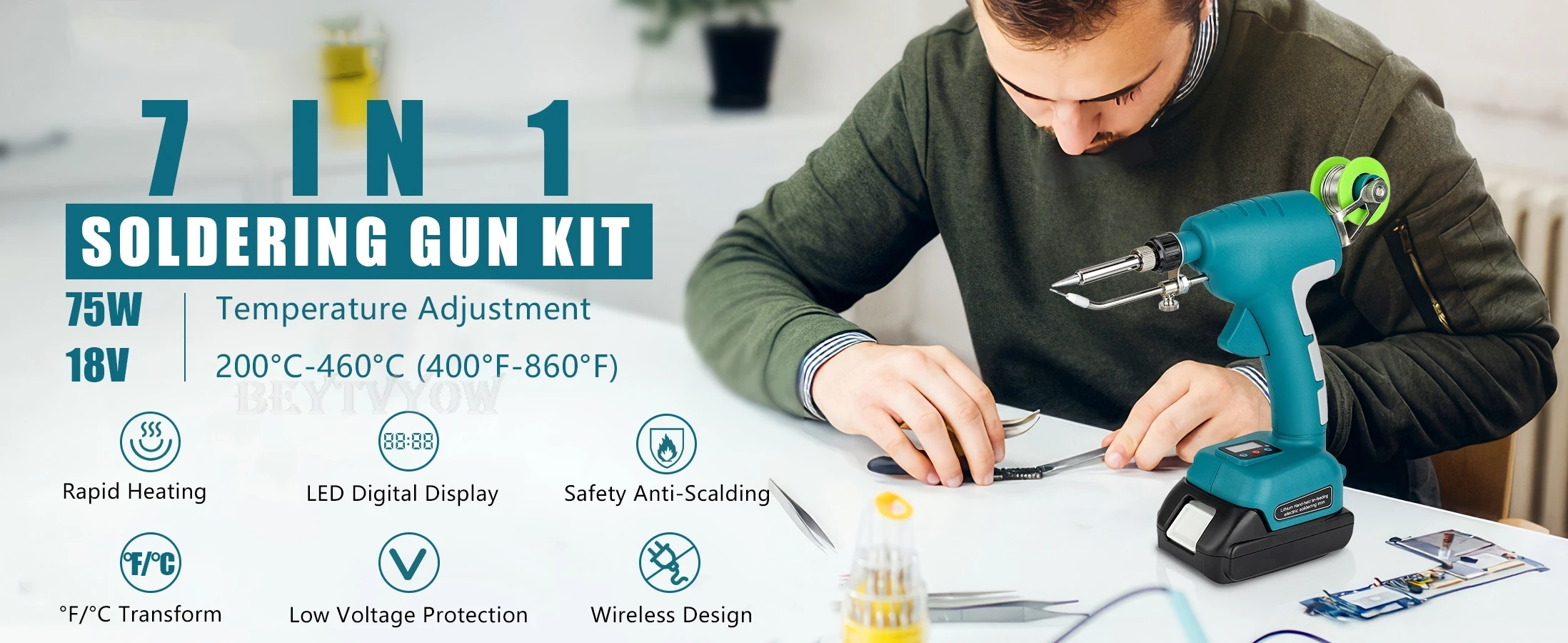 Cordless Soldering Iron Kit for Makita/Milwaukee/Ryobi/Dewalt/Bosch Battery 75W
