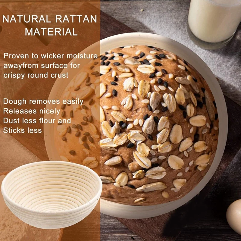 Bread Protection Basket, Dough Protection Basket Round Handmade Rattan Basket, Handmade Bread Making Kit 23X8cm-HFIL