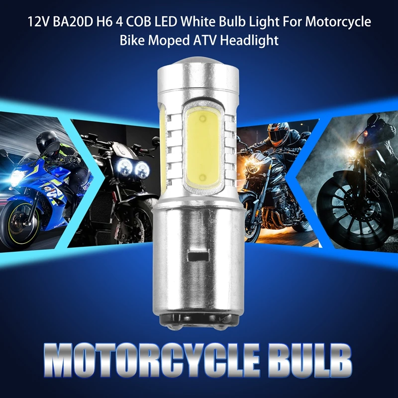 12V BA20D H6 4 COB LED White Bulb Light For Motorcycle Bike Moped ATV Headlight YDH