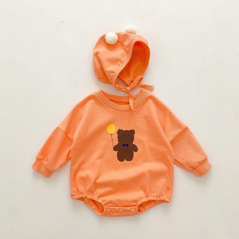 

Cute Baby Clothes 0-3Years Boy Girl Long Sleeve Bear Print Cotton Jumpsuit Loose Sweatshirt Tops with Hat 2PCS Autumn Suit