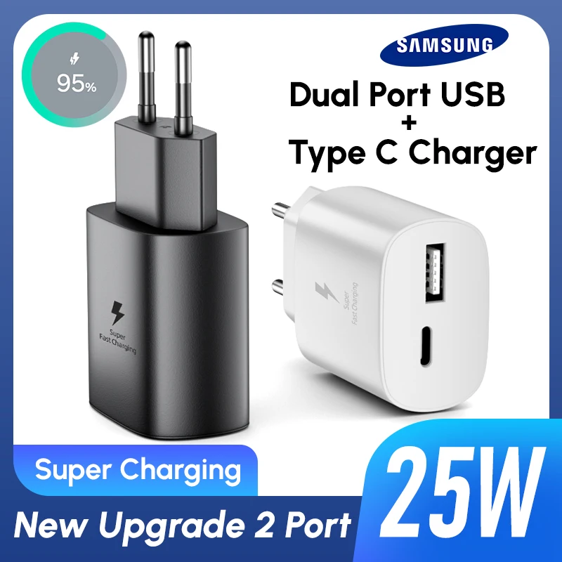 Dual Port 25W Type C USB Charger with 5A Cable - PD Super Fast Charging