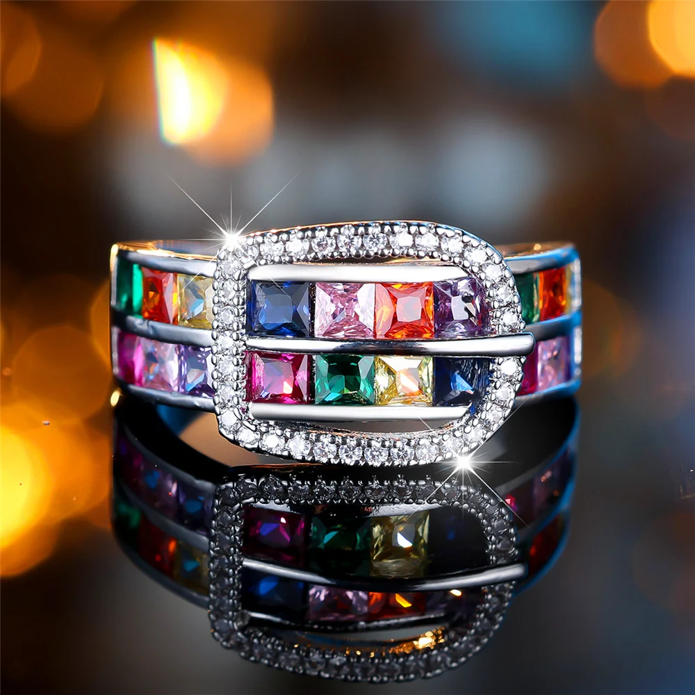 2025 Fashion Style Cute rainbow square artificial zirconium photos ladies wedding jewelry_voghion.com