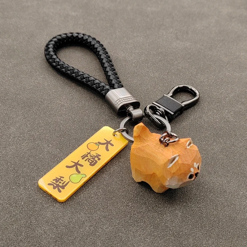 

Heal Tie handmade carved wood lucky Shiba Inu Creative car keychain cute cat pendant couple gift living room decoration