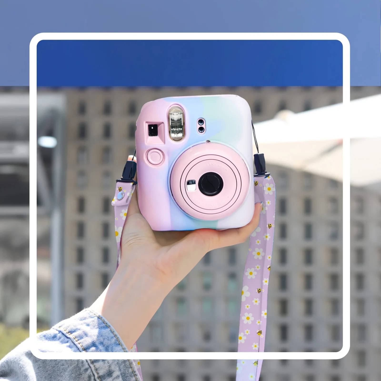 1 Set of Camera Silicone Case + Purple Shoulder Strap for Instax Mini 12 Camera, Light Gradient Color (Camera Not Included)