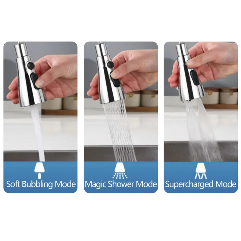3 in 1 Flexible Kitchen Faucet 360 ° Adjustable Replaceable Faucet Pull-out Sink Mixer Faucet Kitchen Accessories 6
