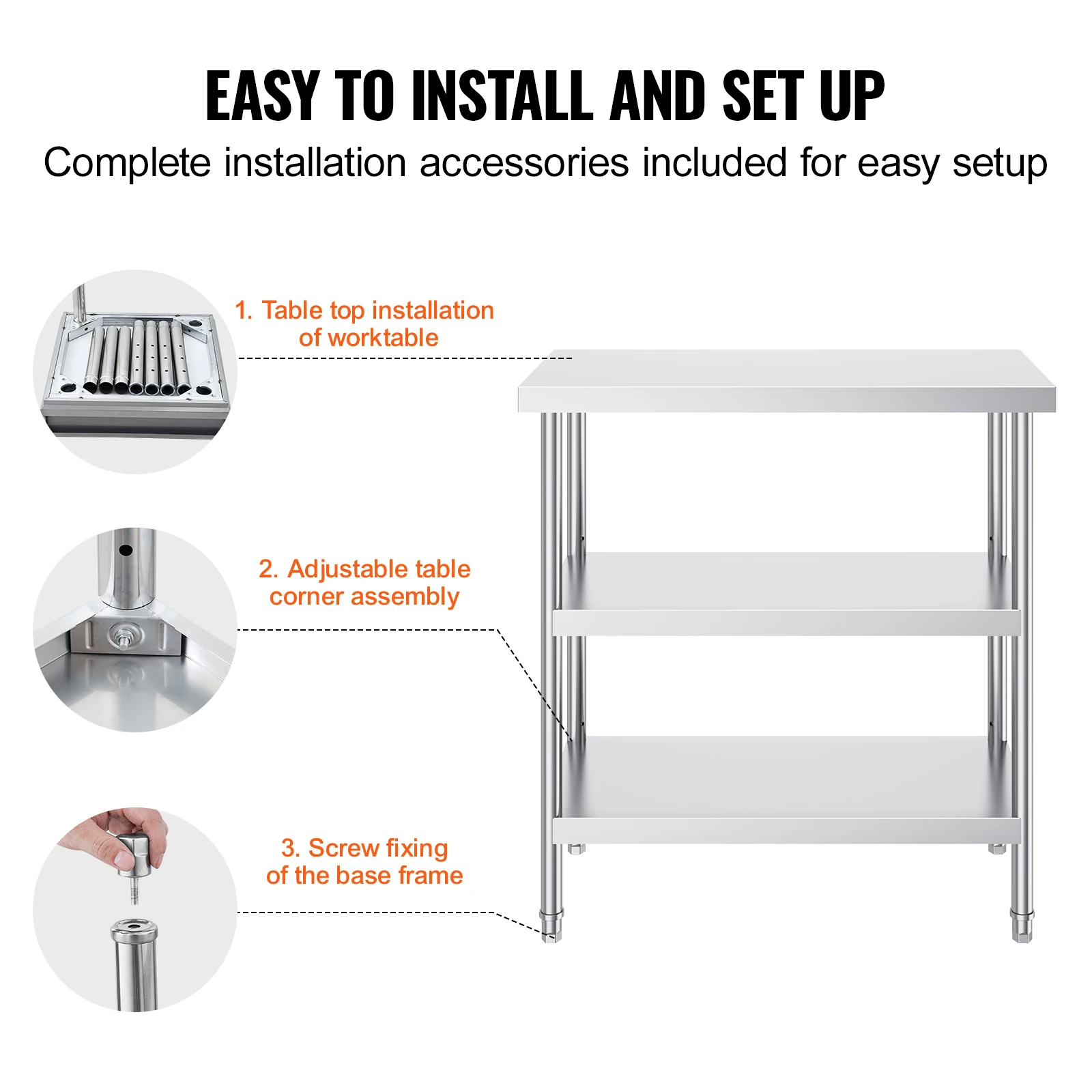 Stainless Steel Commercial Kitchen Work Table with Adjustable Shelves
