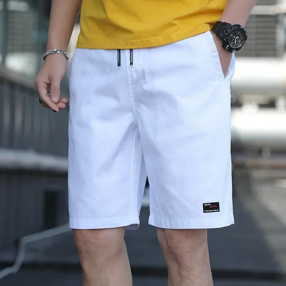 Solid Color Elastic Waist Bermudas Male 2024 Trends Men Trousers Pure Cotton Summer Shorts Men Casual White Shorts Solid Color