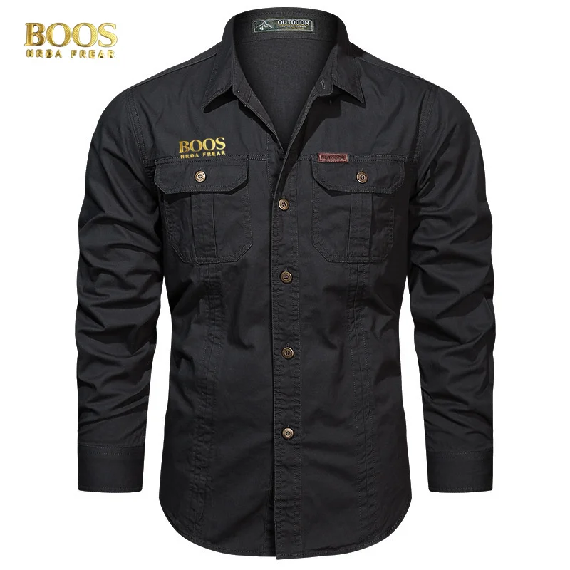 Vintage Gold Label lapel long -sleeved tower multi pocket business casual high quality water iron and autumn fashion 1