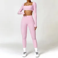 Yoga Set 2PCS Sportswear Workout Clothes Athletic Wear Gym Legging Fitness Bra Crop Top Long Sleeve Sports Suits Women Tracksuit 1
