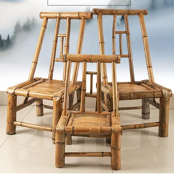 Vintage Handmade Woven Bamboo Accent Chairs for Living Room Garden Decorative Armchair Antique Living Room Comedor Furniture