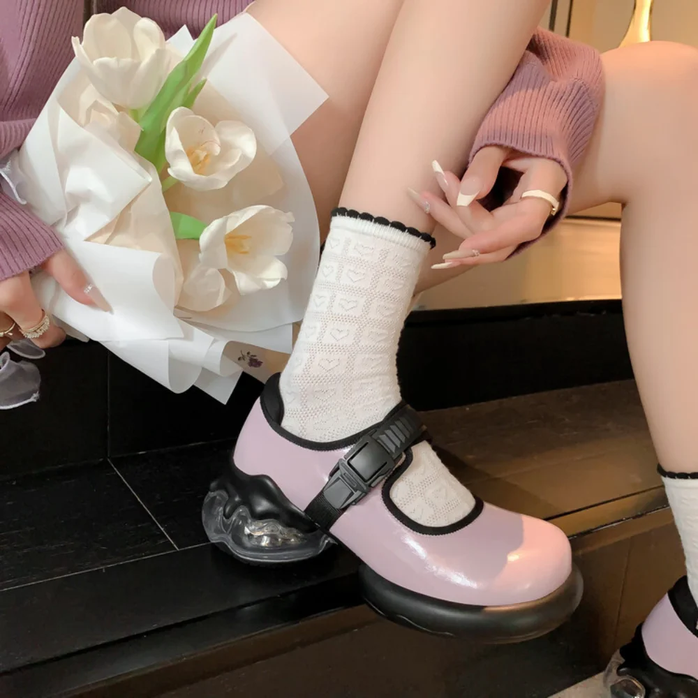 2024 New Lolita Shoes Women Dress Shoes Round Toe Flats Platform Mary Janes Shoes Genuine Leather Thick Bottom Lady Single Shoes