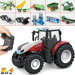 Remorque de tracteur RC avec phare LED, ensemble de jouets agricoles, télécommande 1/24 GHZ, camion de voiture, simulateur agricole pour enfants, cadeau, 2.4 