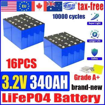 16pcs Grade A3.2V 340ah 320ah 280AH LiFePo4 battery 10000 cycles DIY 48V RV marine solar lithium iron phosphate battery No tax