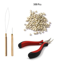 Premium Hair Extension Toolkit with Micro Ring Beads and Styling Tools - 500 pcs (Gold Combo Set)