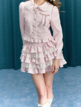 Women's Tartan Checkered Pleated Mini Skirts with High Waistband and Delicate Lace Detailing for a Flirty Look 3