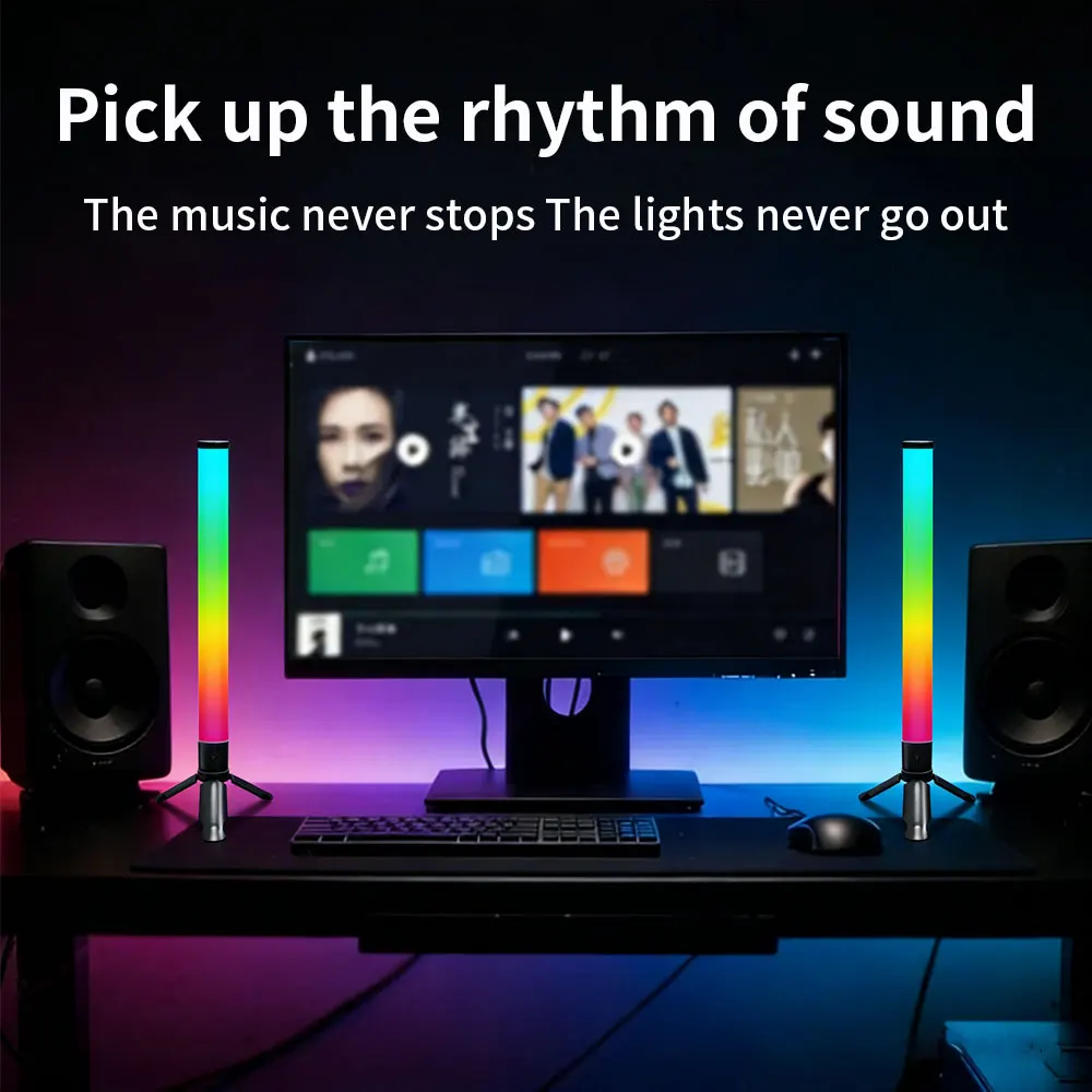 Smart RGB Desktop LED Ambient Light Bar – Music Rhythm Sync, Bluetooth App & Button Control for Gaming Room, Bedroom & Desk Decoration