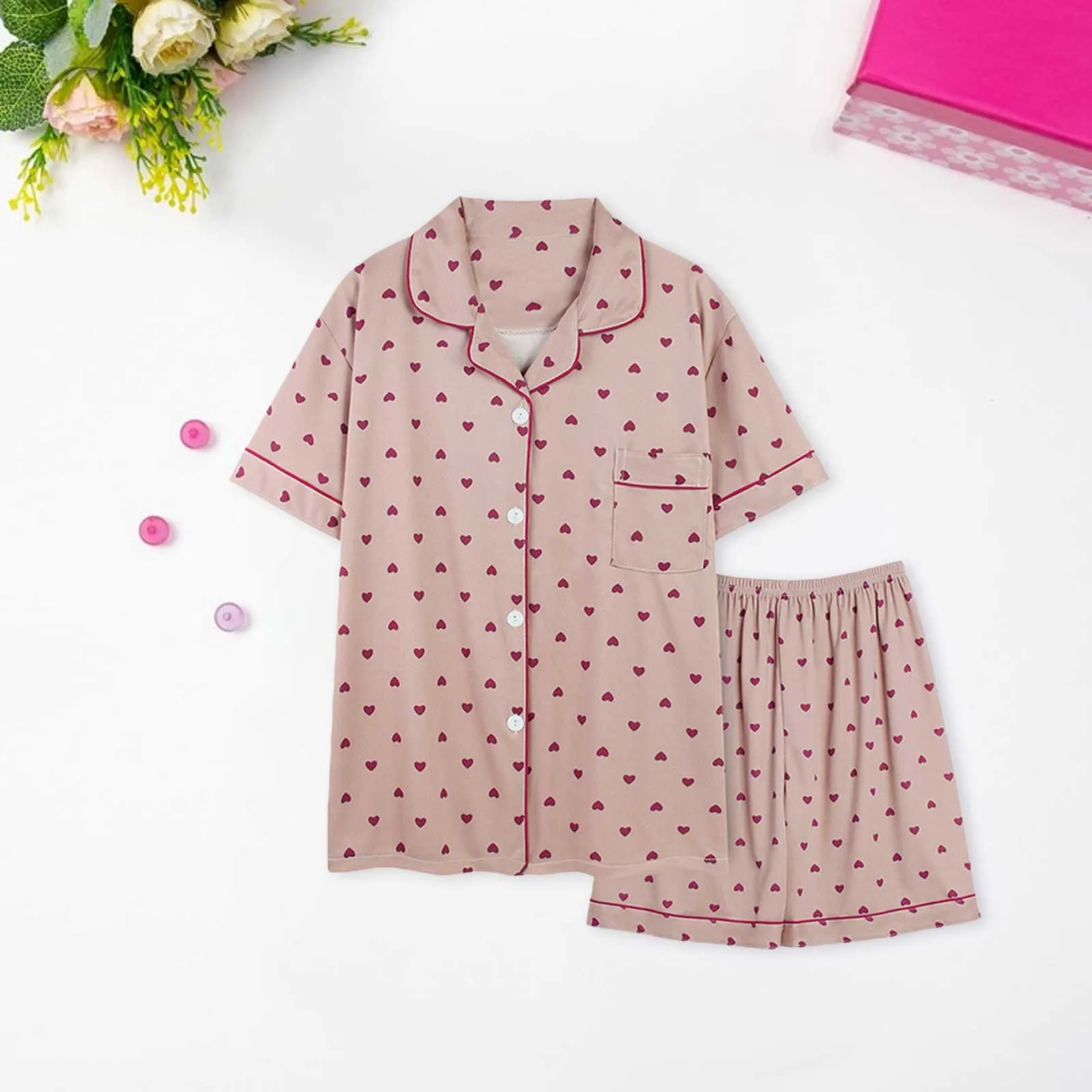 Women's Blouse Shorts House Wear Loose Casual Suit Wedding Pajamas for Bride Pajama Grams Pajamas Christmas for Women