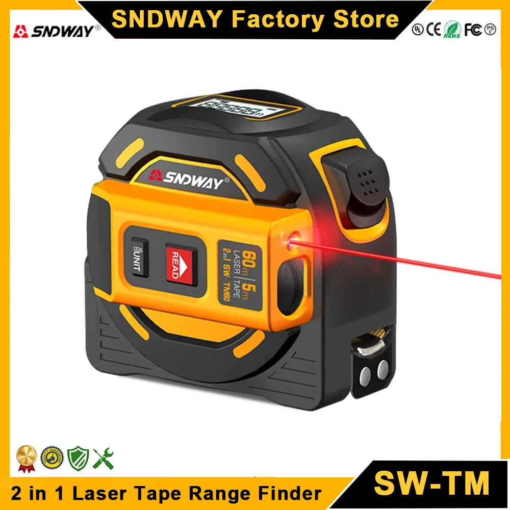SNDWAY SW-TM40 TM60 Digital Rangefinder Laser Tape Measure Professional Range Finder Laser Distance Meter 2 in 1 Electric Ruler