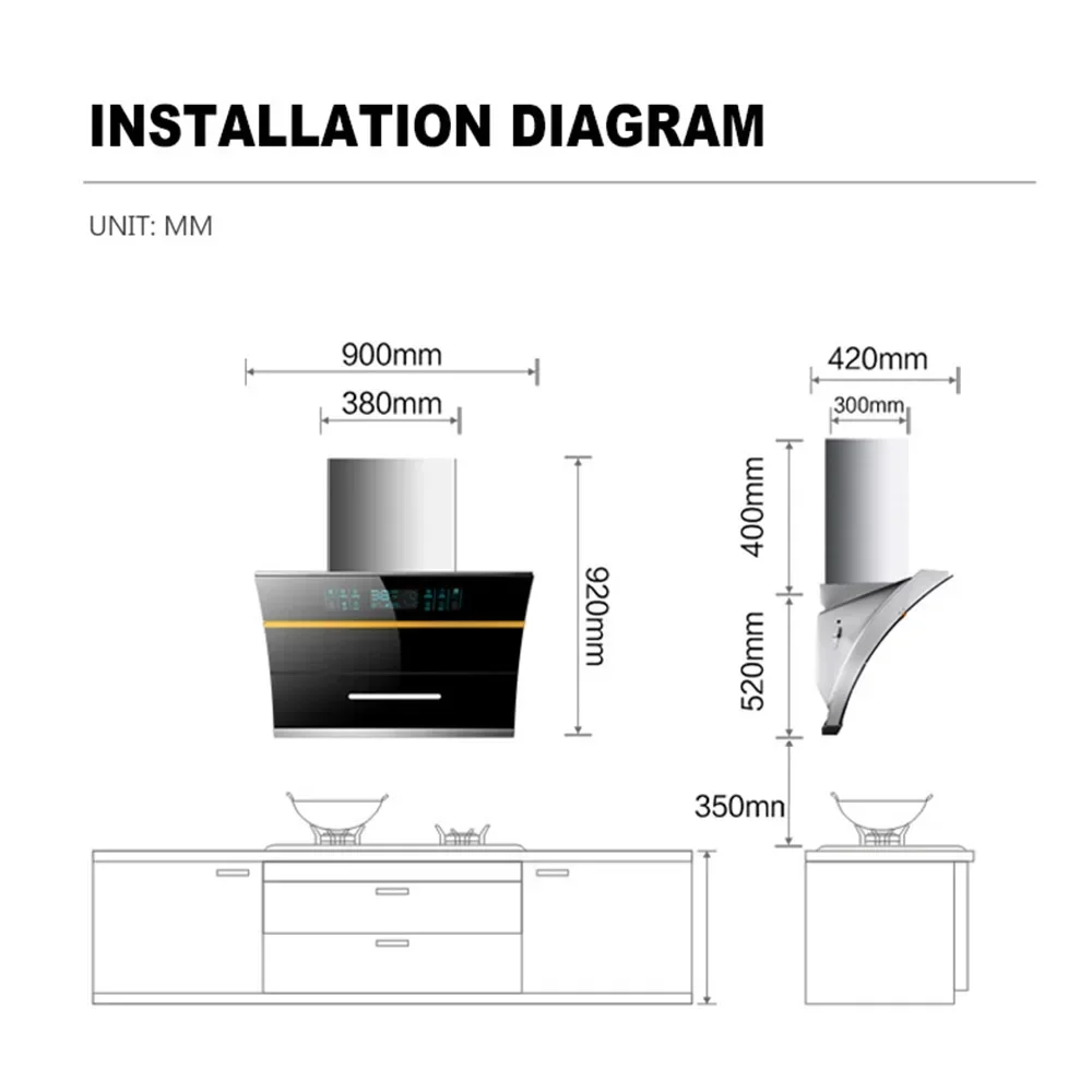 New Kitchen Range Hood Household High Suction Wll-mounted Side Suction Hood High Temperature Cleaning Double Engine Strong Exhau