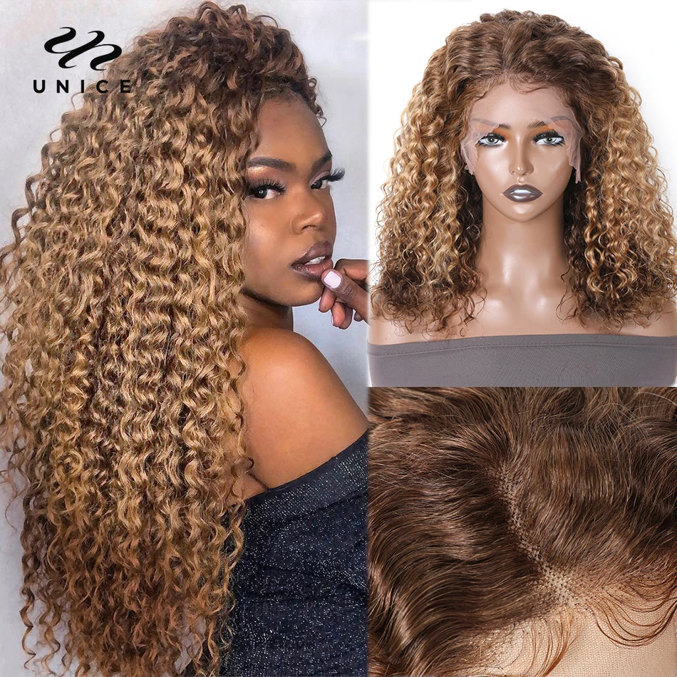 Unice Honey Blonde Lace Front Wig Human Hair With Dark Brown Color  Underneath Ombre Highlight Bob Wig Brazilian Water Wave Wig - Lace Wigs -  AliExpress