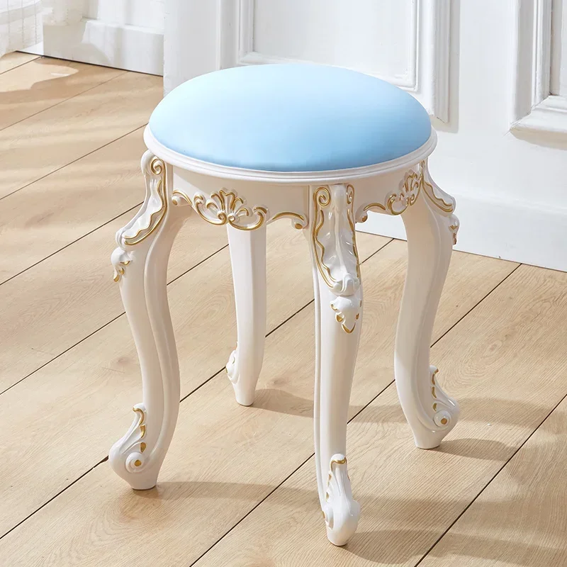 European Vanity Stool, Soft Bag Round Pouf, Home Living Room Chair, Manicure Piano Ottoman for Makeup, Elegant Vanity Chair.