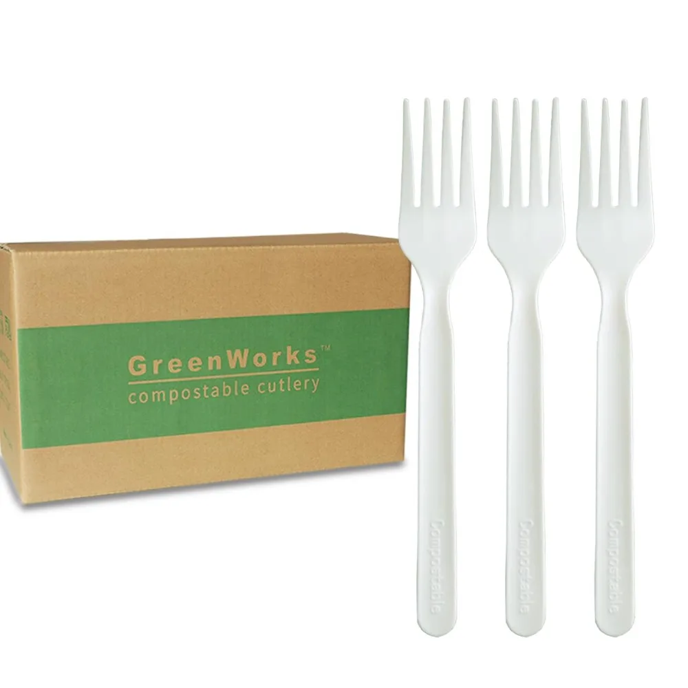 GreenWorks 1000 Count Heavy-duty Compostable Forks, BPI Certified 7" Large Bulk Disposable Cutlery Fork