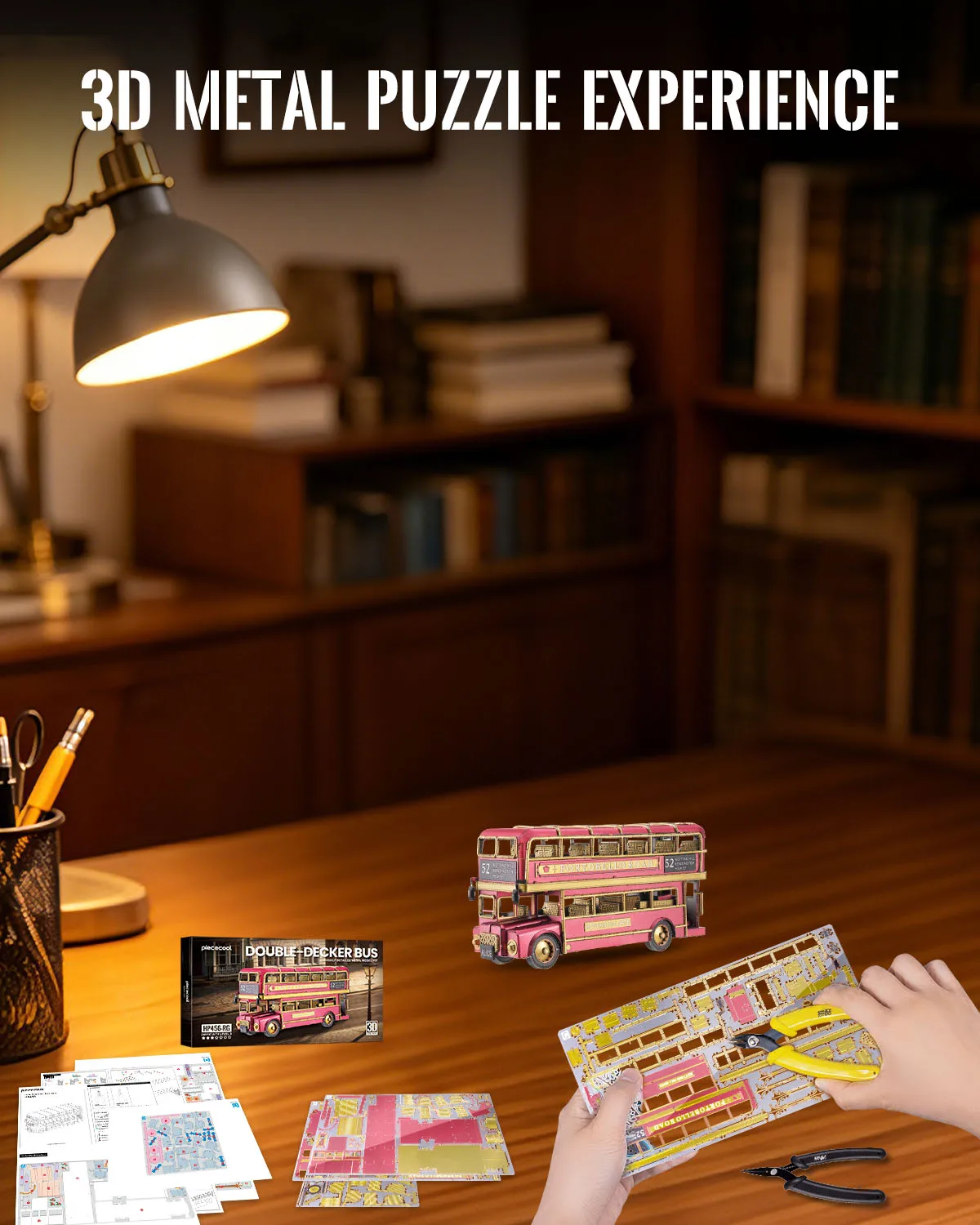 Piececool 3D 금속 모델 키트 이층 버스 3D 퍼즐 성인용 DIY 공예 퍼즐 빌딩 블록 최고의 선물