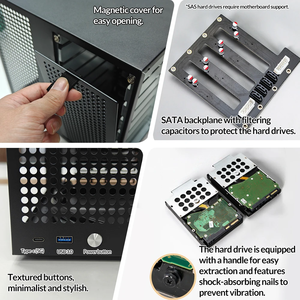 ATX 전원 공급 장치 MATX 전체 높이 PCIe Qunhui AIO 스토리지 UNRAID Sagittarius 8베이 NAS 섀시(백보드 포함)