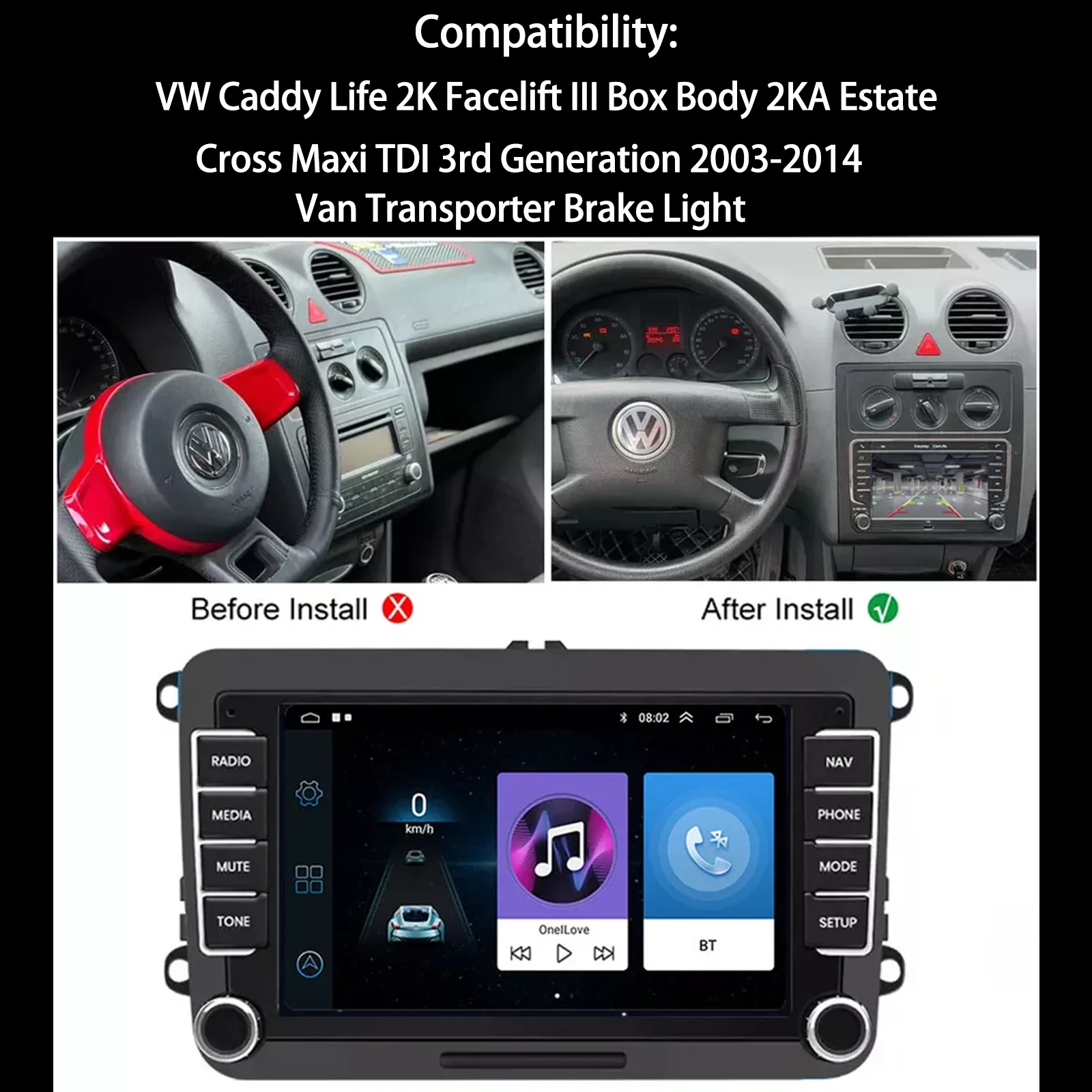 ESSGOO 7/9" Android 14 CarPlay GPS Navi for VW Caddy Life 2K Facelift Cross maxi Car Stereo Radio Rear View Camera Brake Light