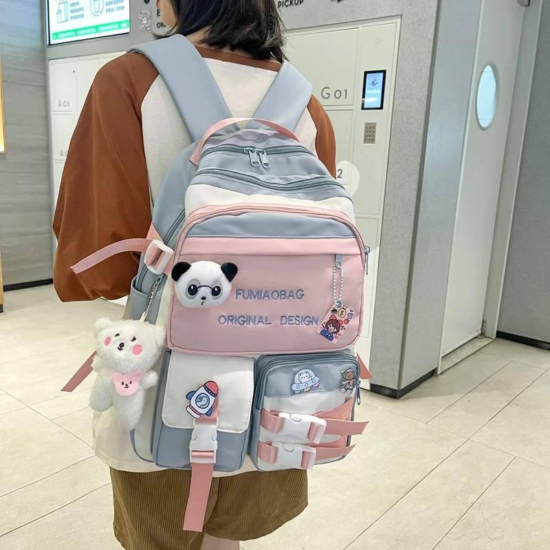 Trendy Lady Kawaii College Backpack Fashion Female Badge Pin Laptop Student Bags Cute Girl Travel Backpack Book Women School Bag