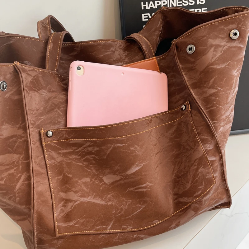 Übergroße Shopper-Umhängetaschen für Frauen, verformbar, große Kapazität, Einkaufstasche, 2025, Winter, Vintage, Pu-Leder, Handtaschen, einfach – Detail 14