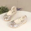 Spring Autumn Kids Leather Shoe Elegant Bowtie Girl Princess Shoes Fashion Causal Wedding Children's Flats Ankle-strap Versatile 1