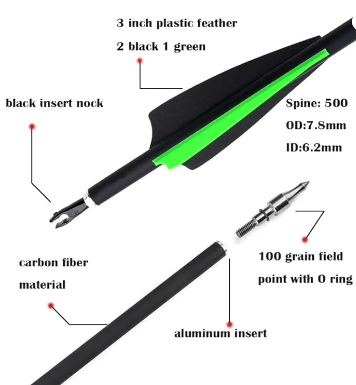 Archery Carbon Arrows 31inch Hunting Spine 500 Mixed Carbon Arrow for Recurve Compound Bow Longbow Shooting archery arrows