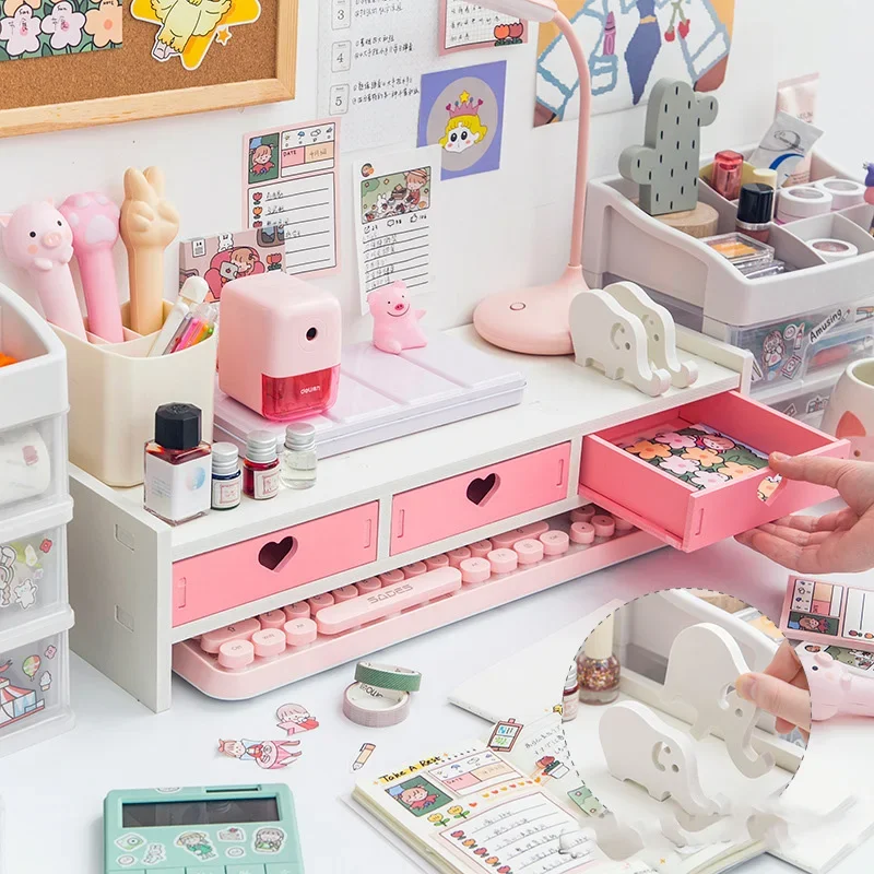 Office Supplies Desktop Computer Monitor Height Rack Office Girl Heart Organizer Bedroom Desk Rack Stationery Storage Supplies storage racks