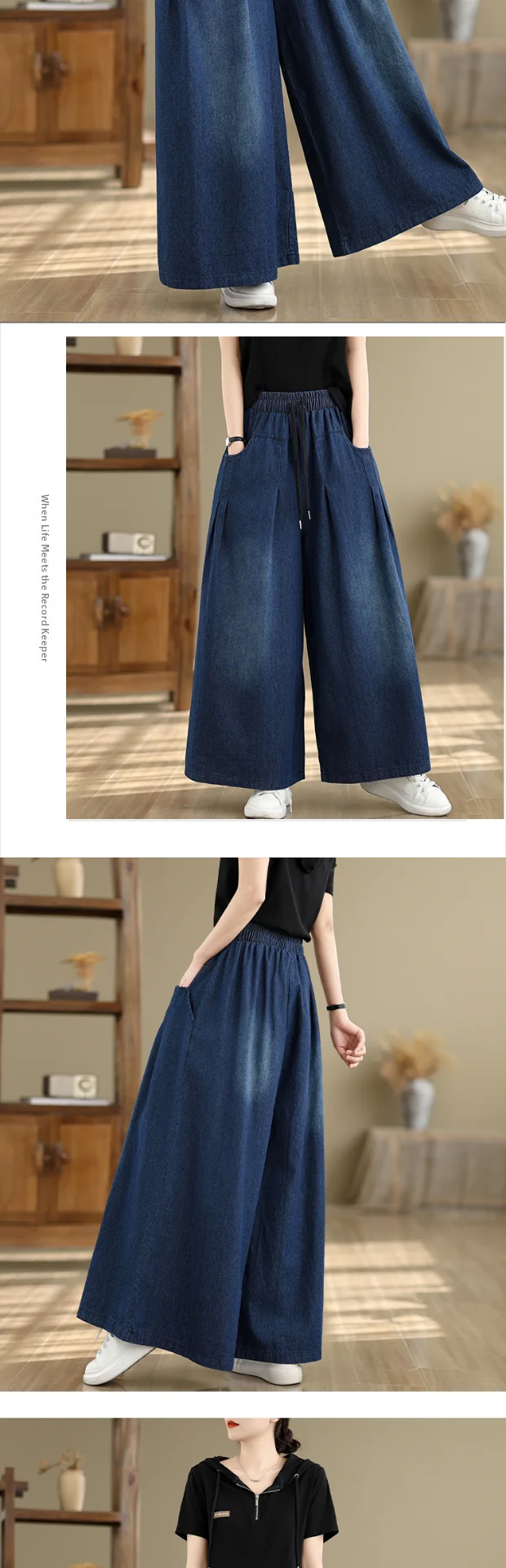 plus Size Women's Casual High Waist Wide Leg Jeans Loose Trousers Dra Effect Slimming Straight Cut Spring Faion