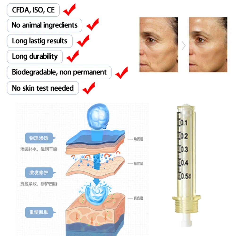 0.5ml Hyaluronic Acid Ampoule Syringe Needle For Anti Wrinkle Lip injection hyaluron gun atomizer hyaluron pen tool hyaluronic acid pen disposable syringe needle