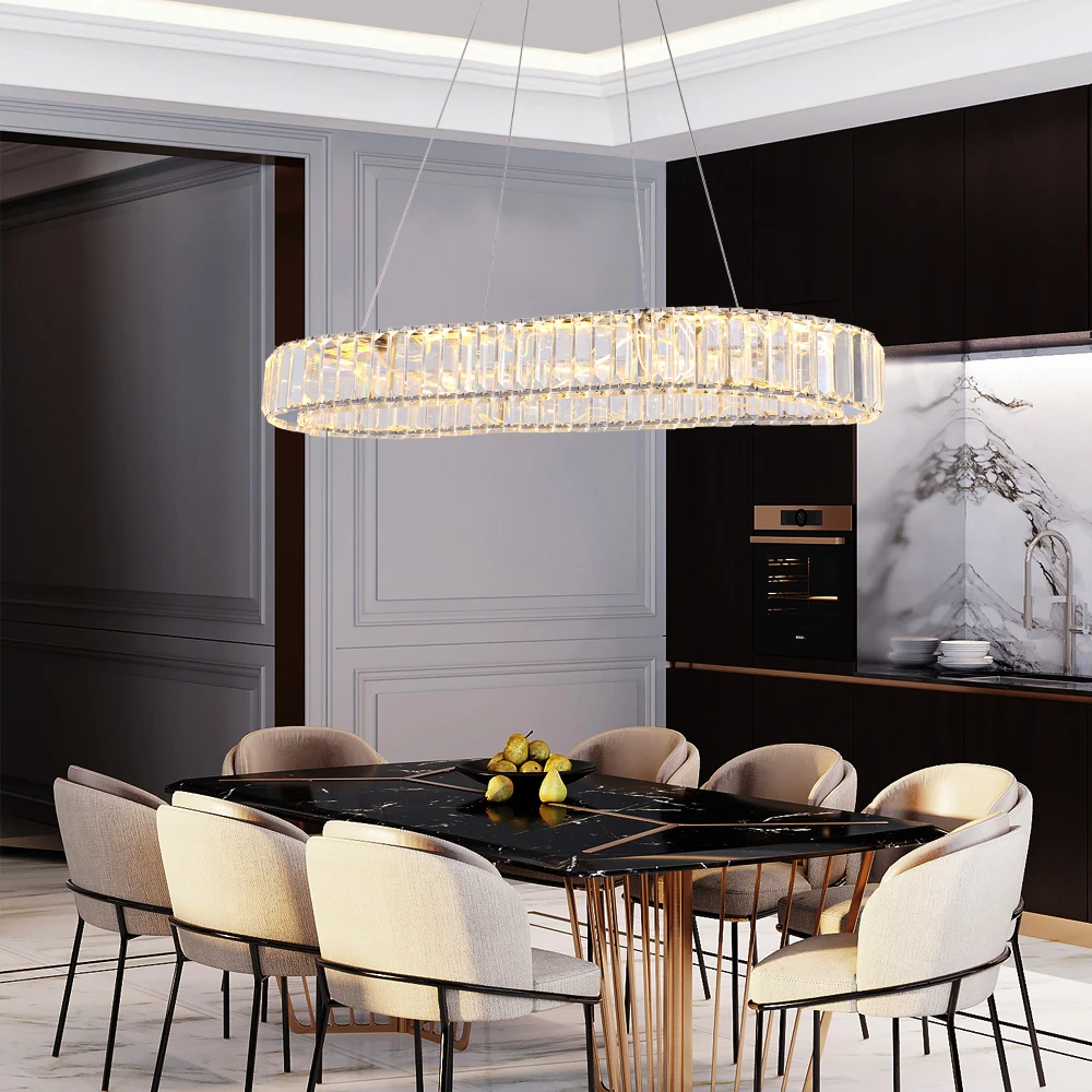 Modern Luxury Crystal Oval Design Led Chandelier Ceiling Lamp Nordic Pendant Hanging Light Fixture Living Bedroom Hotel Lustres