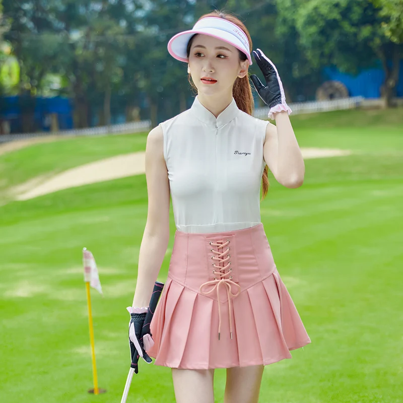 TTYGJ Golf Clothing Women's Spring/Summer New Quick Drying Half Body Pleated Skirt Waist Strap High Waist Sports Short Skirt