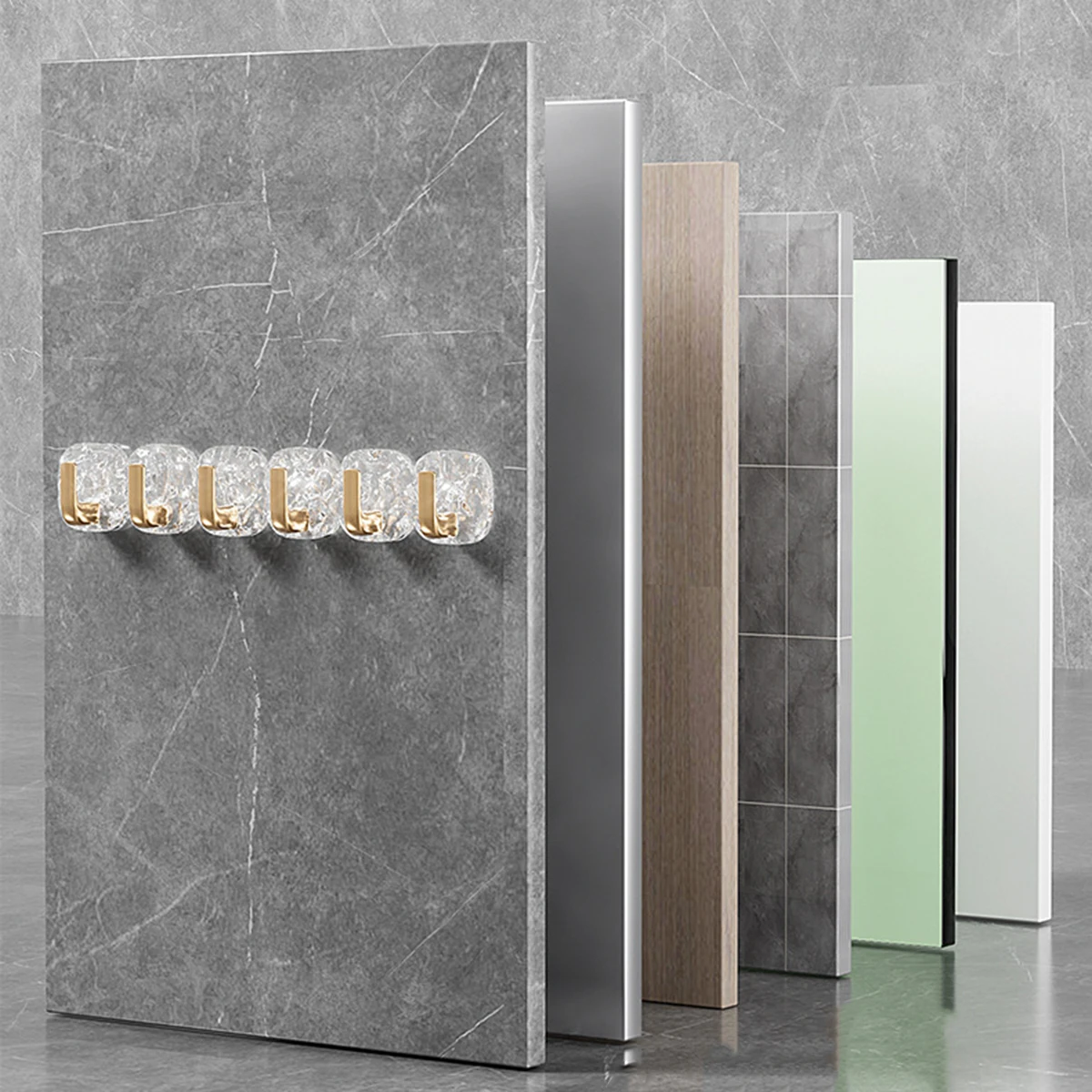 6 Rows Light Luxury Glacier Pattern Strong Traceless Self Adhesive Hook Wall Hanging Key Towel Storage Coat Hook Bag Hanger Tool