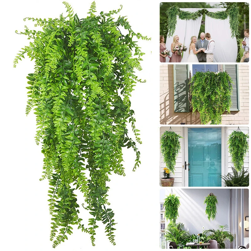 

1/2PCS Artificial Ferns Fake Vines Hanging Artificial Plants Home Decor Plastic Greenery Wedding Party Wall Balcony Decoration