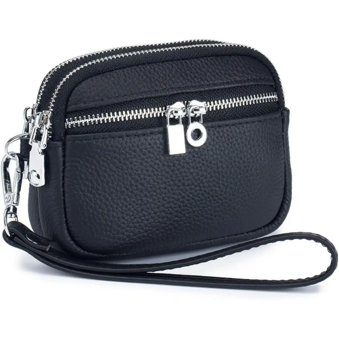 

Мини-кошелек из натуральной кожи для женщин, маленький клатч с тройной молнией и ремешком на запястье, детский Подарочный бумажник для мелочи