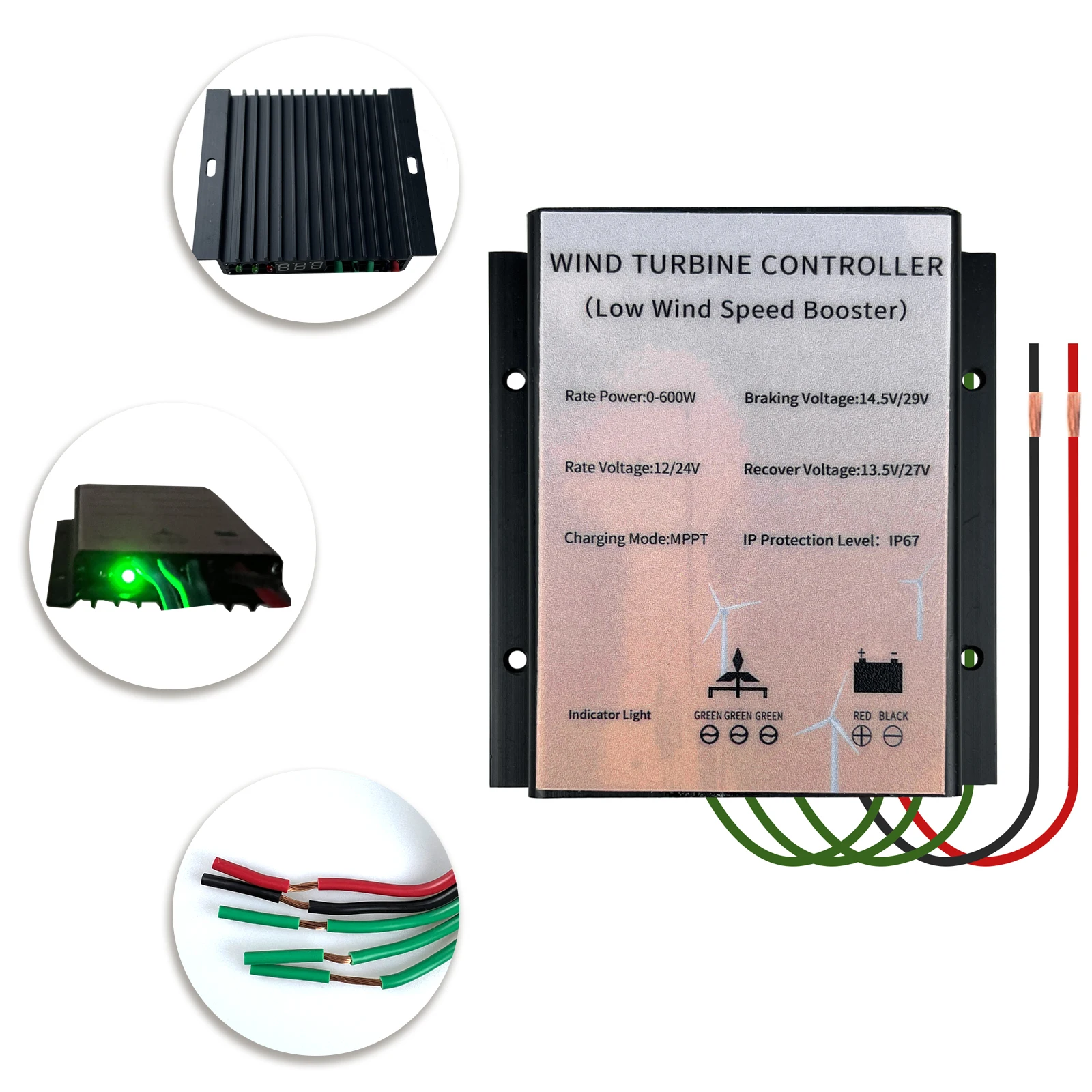 MPPT 가정용 풍력 터빈 충전 컨트롤러, Lifepo4 GEL 납산용 미니 풍력 발전기, 0-600W, 12V, 24V, IP65, 50A, 25A 레귤레이터