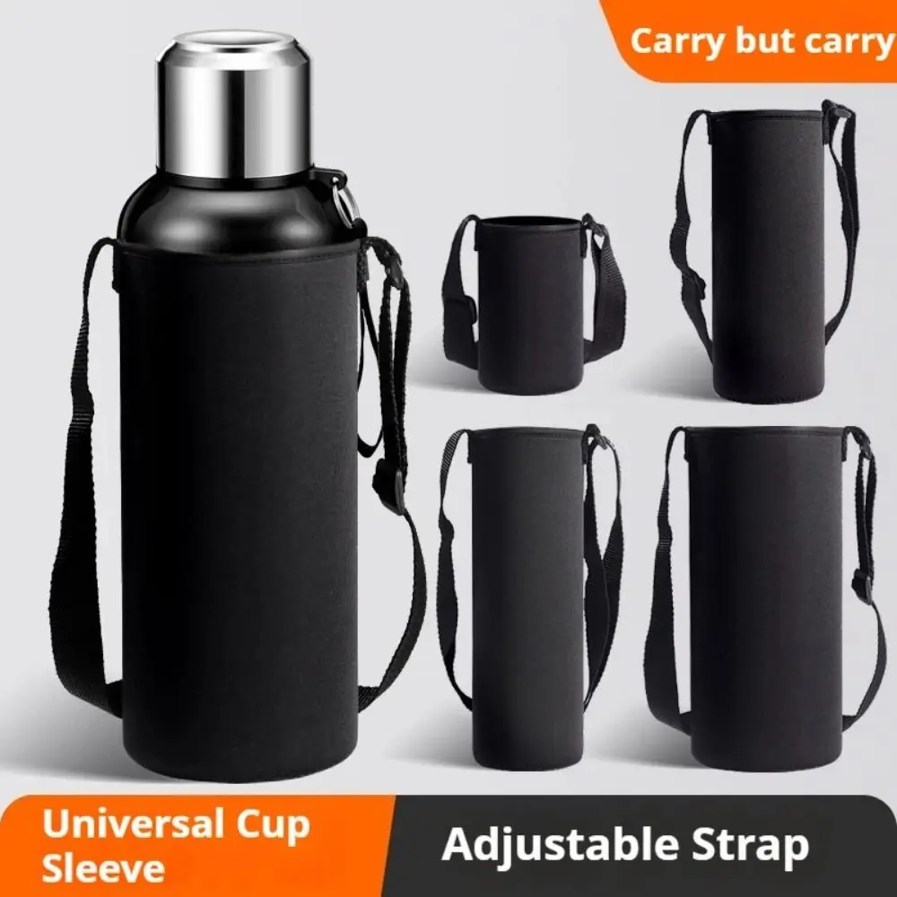 Adjustable Neoprene Water Bottle Holder with Strap (Black)