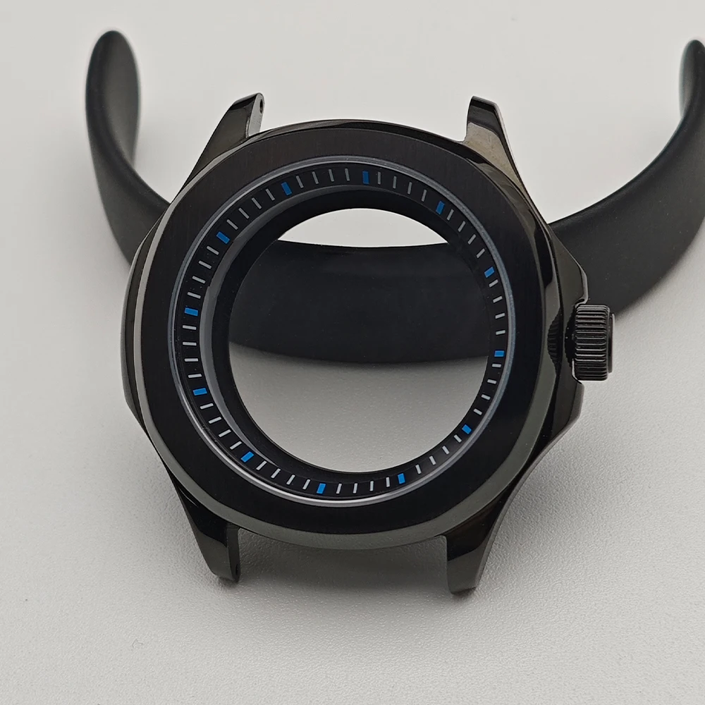 Black Steel Watch Case with Chapter Ring and Sapphire Glass, 39.5mm