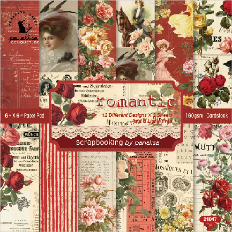 Panalisacraft 24 sheets 6X6 Vintage Flower Floral Scrapbook