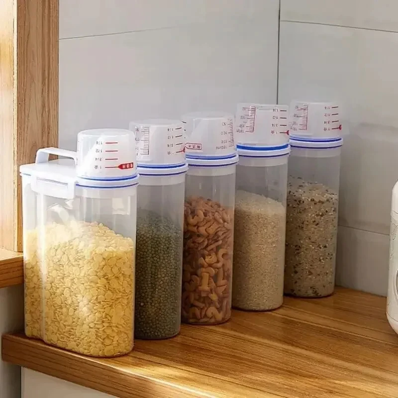 1pc Rice And Grains Food Storage Canister With Measuring Cup Kitchen Moisture-proof And Insect-proof Dust-proof food storage canister
