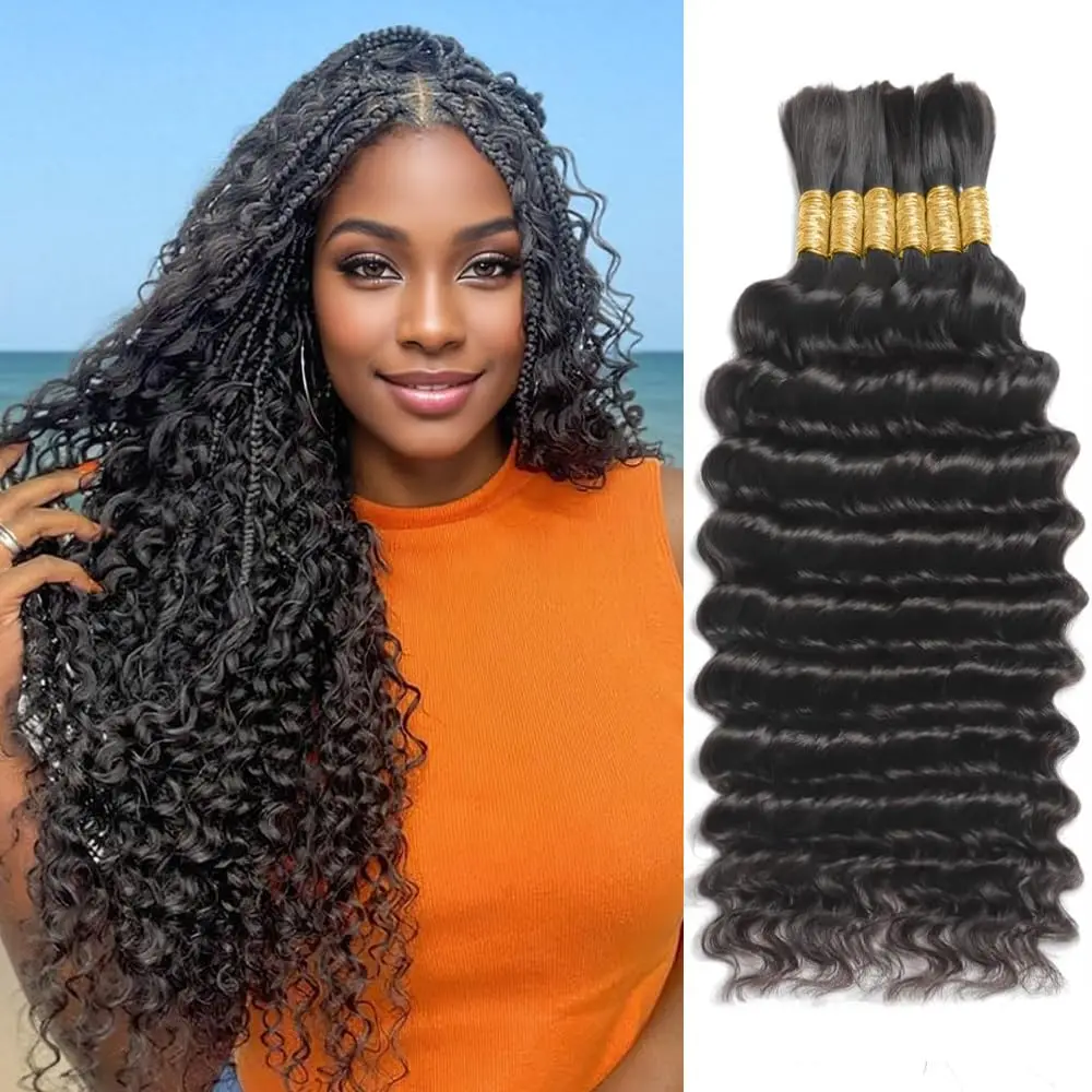 1 3 4 Bundles 16 Inch Brazilian Virgin Deep Wave Bulk Human Hair for Boho Braids 100G 12A Quality Braiding Hair Extensions 1