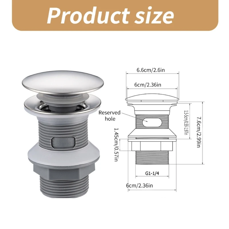 Bathroom Push Button Sink Plug Drainer Siphon Waste Stopper Bounce Type Drain Waste Stopper Easy to Installation 6
