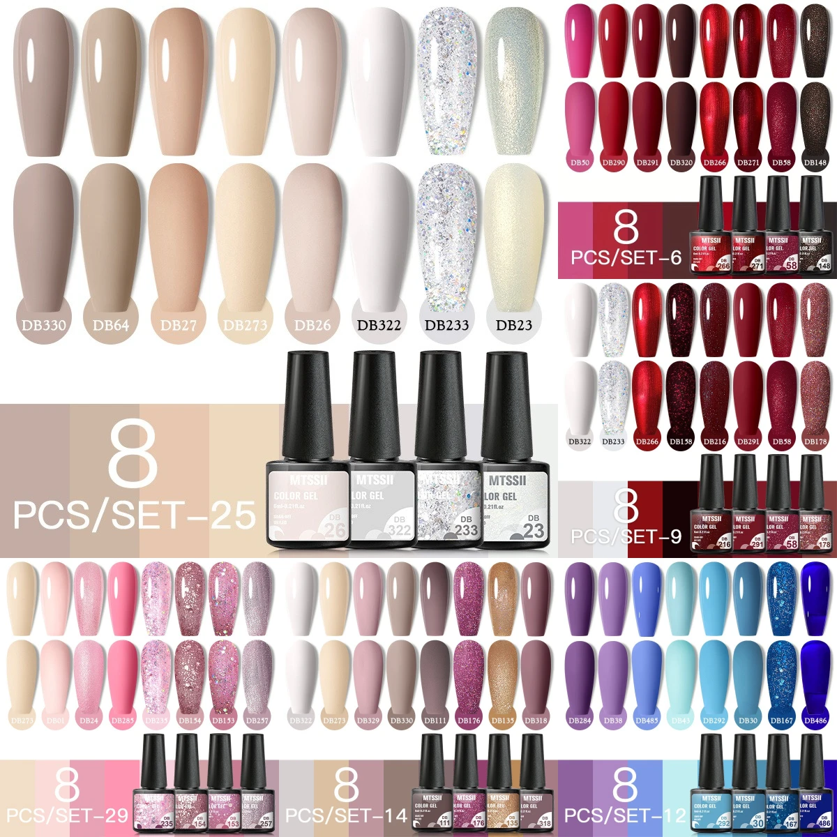 8PCS/Set Gel Nail Polish Kit Nude Glitter Long-Lasting Polish Neutral Blue Color Gel Nail Polish Soak Off UV Varnish Supplies 5