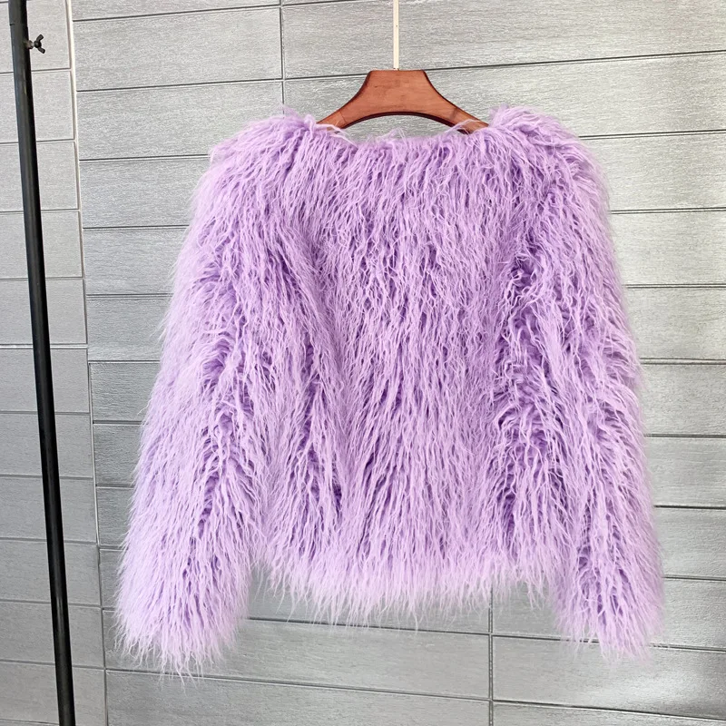 2023 Autumn Winter New Women Faux Fur Coat Korean Style Solid Color Round Neck Short Outwear Fashion Casual Large Size Jacket